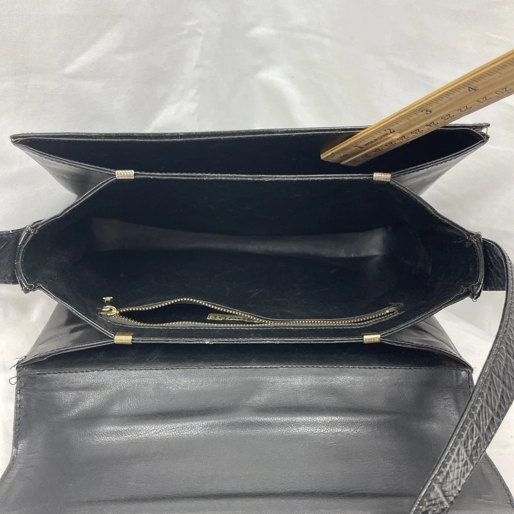 Vintage Crocodile Leather Handbag with ,Gold Hardware,Leather Inside, Black‎